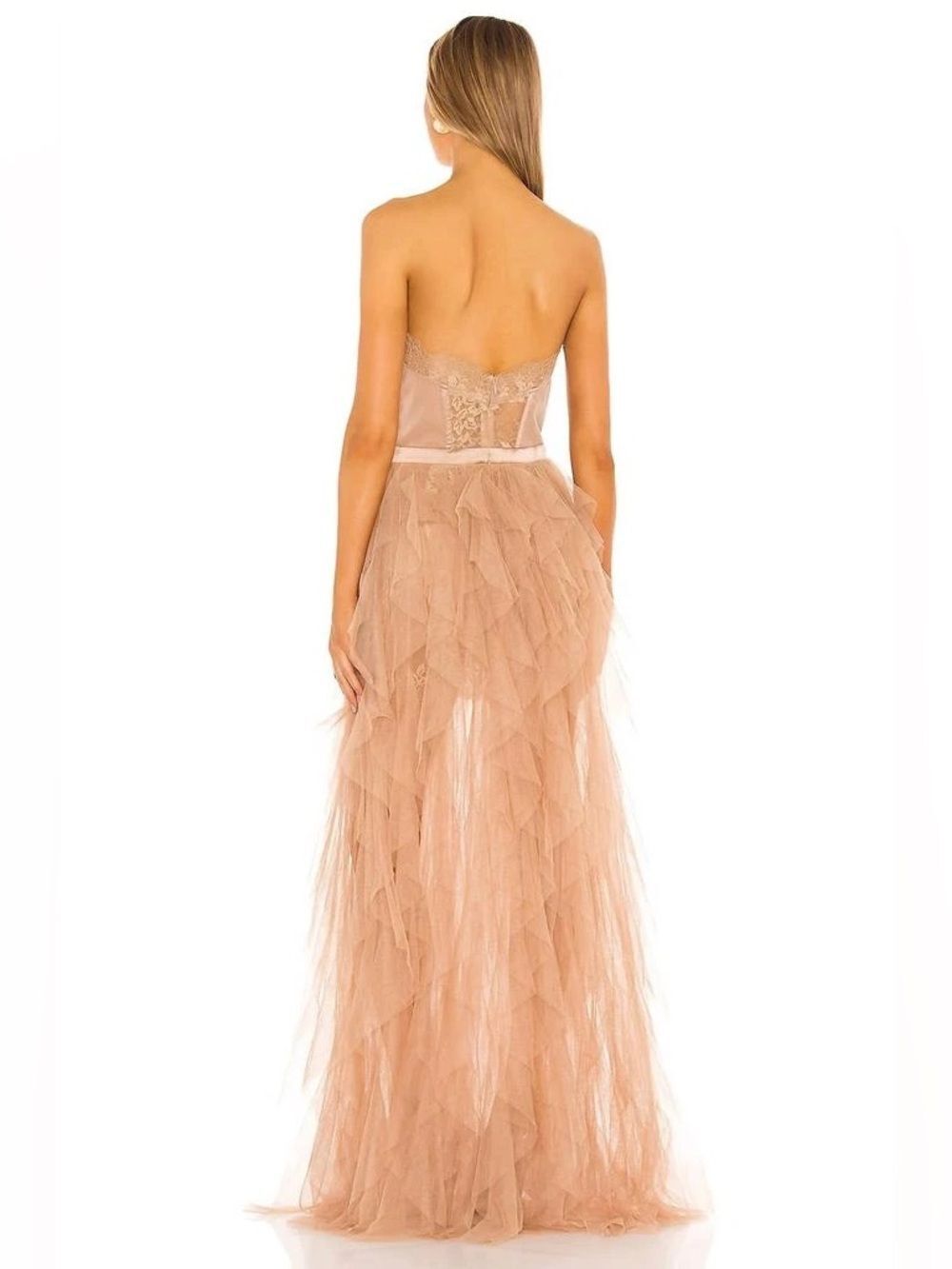 For Love & Lemons X Revolve Bustier Gown Warm Taupe Lace Corset Dress Sz M NWT - Picture 4 of 14